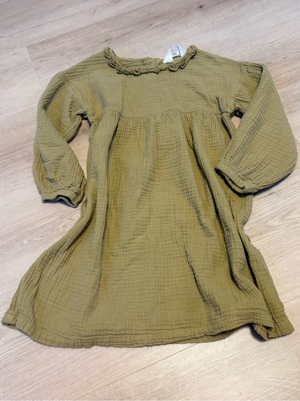 H&M Olive Green Ruffle Neck Casual Dress for Girls